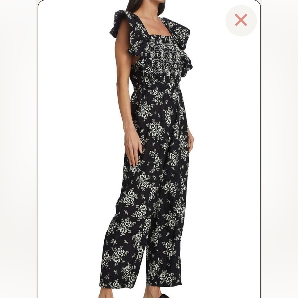SEA New York Alessia smocked jumpsuit black white floral